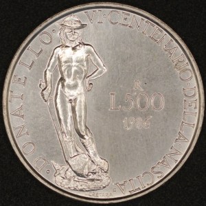Italy. 1986 500 Lire - Donatello - Silver