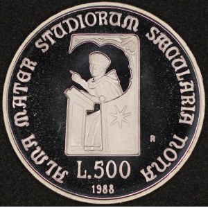 Italy. 1988 500 Lire - University of Bologna - Silver Proof