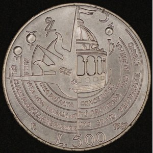 Italy. 1989 500 Lire - Tommaso Campanella - Silver