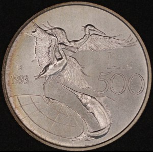 Italy. 1993 500 Lire - Wildlife Protection - Silver