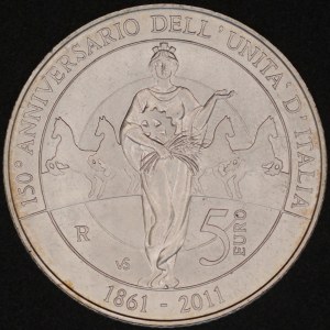 Italy. 2011 5 Euro - Unification of Italy - Silver