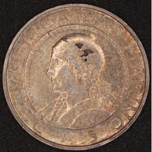 San Marino. 1933, 5 Lire – Silber