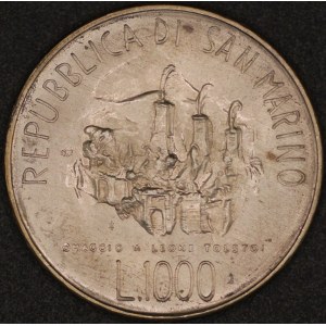 San Marino. 1978 1000 Lire - Tolstoy - Silver