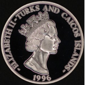 Îles Turques-et-Caïques. 1996, 20 dollars – Série « Locomotives à vapeur » – 1 once d’argent fin à 999‰