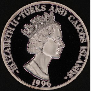 Îles Turques-et-Caïques. 1996, 20 dollars – Série « Locomotives à vapeur » – 1 once d’argent .999