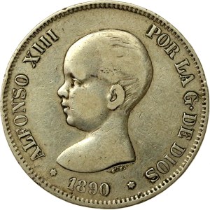 Spain, Alfonso XIII, 5 pesetas, 1890 (131)