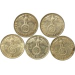 Germany, Third Reich, set of 5 marks, 1936–1939. 5 pieces total. (212)