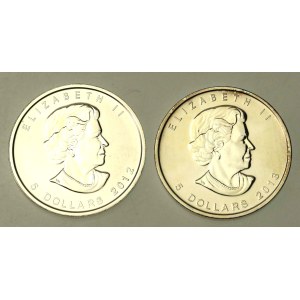 Kanada, Elżbieta II, zestaw 5 dolarów 2012-2013 - Liść klonu, 1 oz. Ag 999. Razem 2 szt. (219)