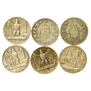 Italy, set of 1–5 lire, 1886–1930. 6 pieces total. (220)