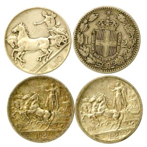 Italy, set of 2–10 lire, 1881–1927. 4 pieces total. (223)