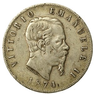 Włochy, Wiktor Emanuel II, 5 lirów 1874, Milano (238)