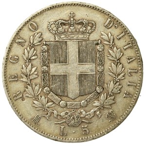 Włochy, Wiktor Emanuel II, 5 lirów 1873, Milano (239)