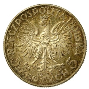 Second Polish Republic, 5 zlotych, 1934, Woman's Head (267)