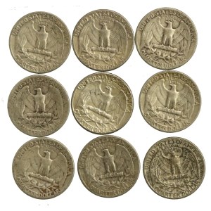 États-Unis, série de pièces de 1/4 de dollar de 1950 à 1963. 9 pièces au total (291)