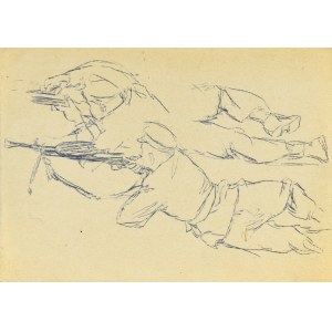 Ludwik MACIĄG (1920–2007), Sketches from the War: A Soldier Firing a Machine Gun