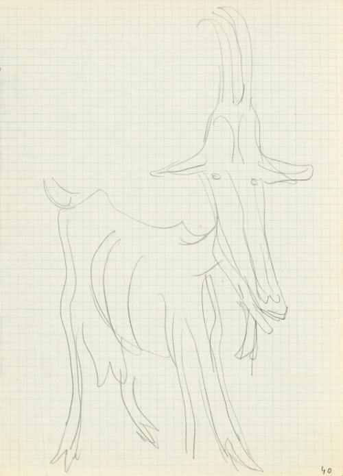 Jerzy PANEK (1918-2001), Koza - widok z przodu na prawy bok, 1964 [16 sierpnia]. Rysunek ze 