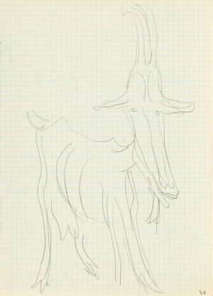Jerzy PANEK (1918-2001), Koza - widok z przodu na prawy bok, 1964 [16 sierpnia]. Rysunek ze 
