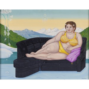 Erwin Sówka (1936 Giszowiec - 2021 ), Kobieta na czarnej sofie, 1995