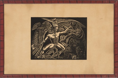 Władysław Skoczylas (1883-1934), Walka z niedźwiedziem, [1923] [odbitka sygnowana]