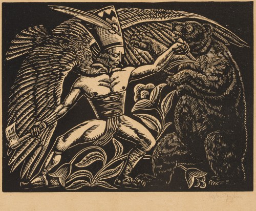 Władysław Skoczylas (1883-1934), Walka z niedźwiedziem, [1923] [odbitka sygnowana]