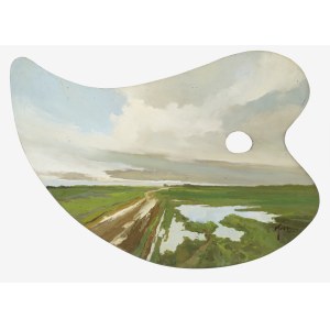 Włodzimierz Karcz (1937–2008), Landscape with Snowmelt [on a painter's palette], 2002