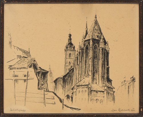 Jan Rubczak (1884-1942), Widok na kościół Mariacki w Krakowie, 1934