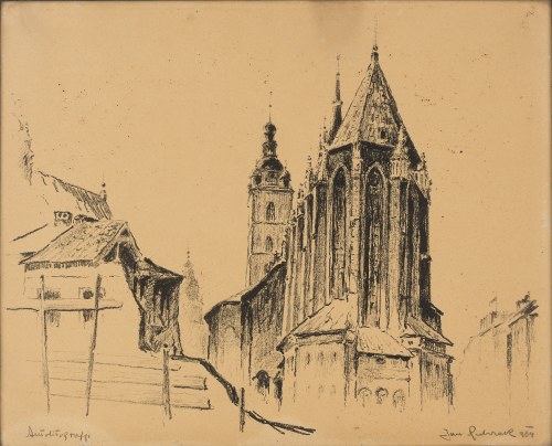 Jan Rubczak (1884-1942), Widok na kościół Mariacki w Krakowie, 1934