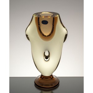 Figurative vase, artistic glass in a lemon color with a hint of brown, designed by M. Klinger, ZBS, Czechoslovakia.
