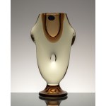 Figurative vase, artistic glass in a lemon color with a hint of brown, designed by M. Klinger, ZBS, Czechoslovakia.