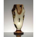 Figurative vase, artistic glass in a lemon color with a hint of brown, designed by M. Klinger, ZBS, Czechoslovakia.