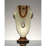 Figurative vase, artistic glass in a lemon color with a hint of brown, designed by M. Klinger, ZBS, Czechoslovakia.