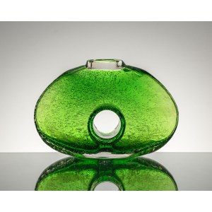 Vase with a hole, Antico-style glass, hand-formed glass.