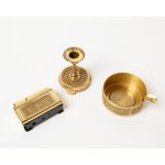 Large smoking set—cigar case, candlestick, lighter, and ashtray, Erhard & Sons, Germany.