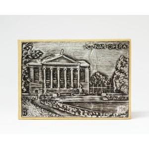 A notebook featuring an image of the Poznań Opera House, with a cover made using the metalwork technique.