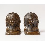 Bookends featuring images of Native Americans, cast in metal.