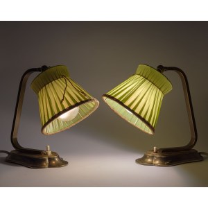 Coppia di lampade da comodino, paralumi plissettati, base in ottone, Germania, anni ’50/’60.