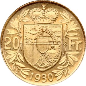 Liechtenstein 20 Franken 1930 NGC MS 65
