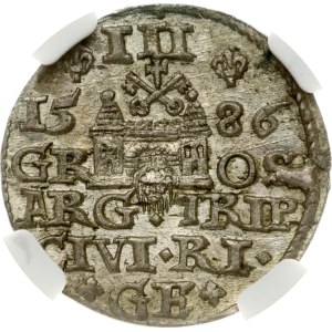 Pologne, Trojak 1586, Riga, NGC AU 58