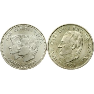 Španielsko 2000 pesiet 1996 M a 12 eur 2009 M, sada 2 mincí