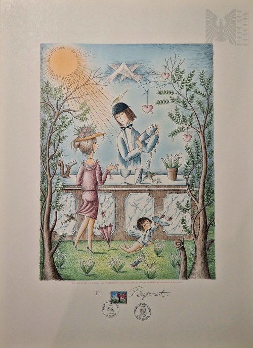 Peynet Raymond (1908-1999),, „Joli mois de Mai’’ (Cudowny miesiąc Maj) z cyklu „Les Amoureux” (Zakochani) 1985