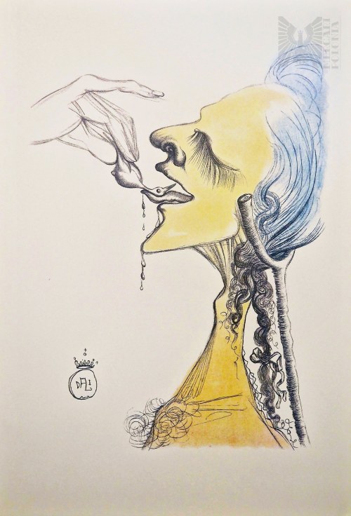 Salvador DALI (1904-1989),, Little bird on tongue (Mały ptaszek na języku), z cyklu PAMIĘTNIKI CASANOVY, 1980