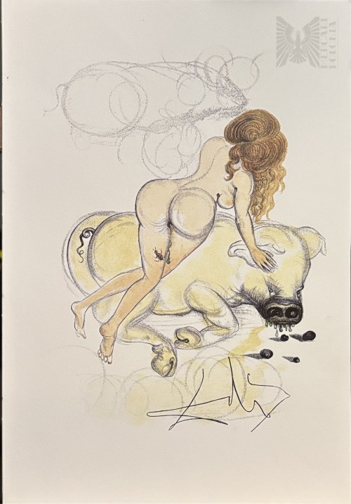 Salvador DALI (1904-1989),, Woman and the Pig with Truffles (Kobieta i świnia z Truflami) z cyklu PAMIĘTNIKI CASANOVY, Rozdział pt. 