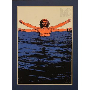 Fabrizio Plessi ( 1940 ), Uomo Vitruviano nell'acqua (Człowiek witruwiański w wodzie). z serii Progetti 1972