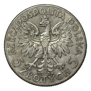 II RP, 5 złotych 1934 Głowa kobiety