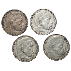 Germany, Third Reich, 2 marks (1937–1938) Hindenburg, set of 4 coins