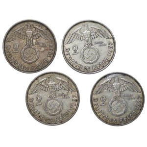 Germany, Third Reich, 2 marks (1937–1938) Hindenburg, set of 4 coins