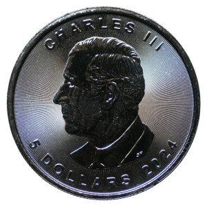 Canada, $5, 2024, Maple Leaf, 1 ounce of pure silver