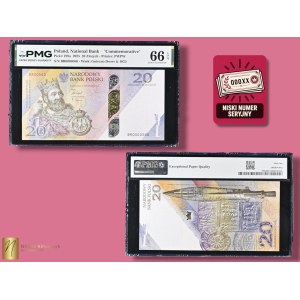 20 zlotys 2025, série BR 0000560, 1 000e anniversaire du couronnement de Boleslas le Vaillant, PMG 66 EPQ, NUMÉRO DE SÉRIE BAS