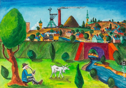 Paweł Wróbel (1913 Katowice-Szopienice-1984), Miasteczko górnicze, 1981