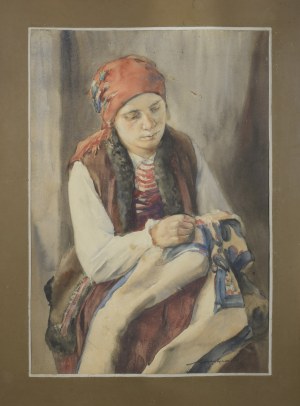 Aleksander AUGUSTYNOWICZ (1865-1944), Góralka nad robótka ręczną